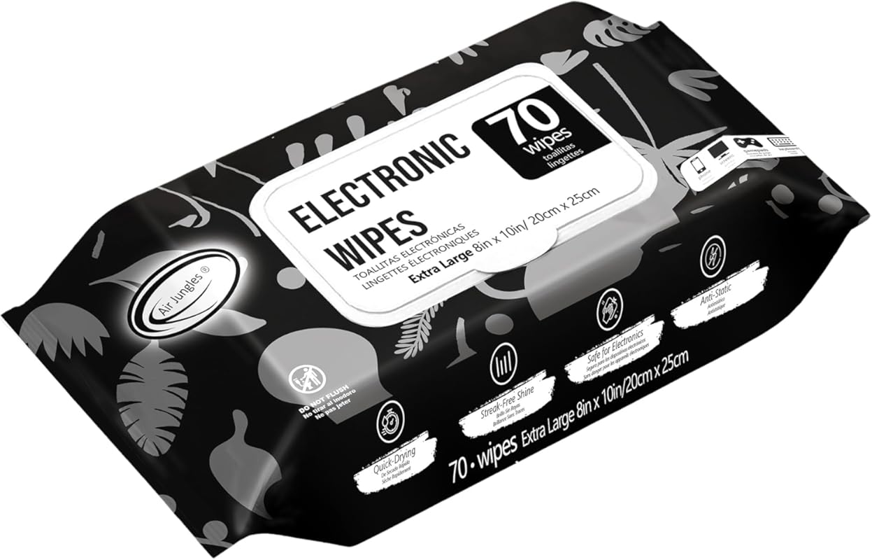 Air Jungles Electronic Screen Cleaning Wipes, 70 Extra Large Cloths fo