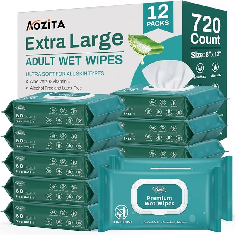 Extra Large Adult Wet Wipes for Incontinence and No-Rinse Body Cleansi