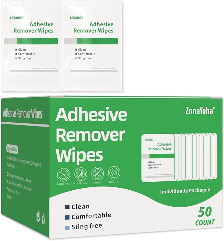 50PCS Adhesive Remover Wipes, 4”x6” Medical Skin Adhesive Remover, Sti