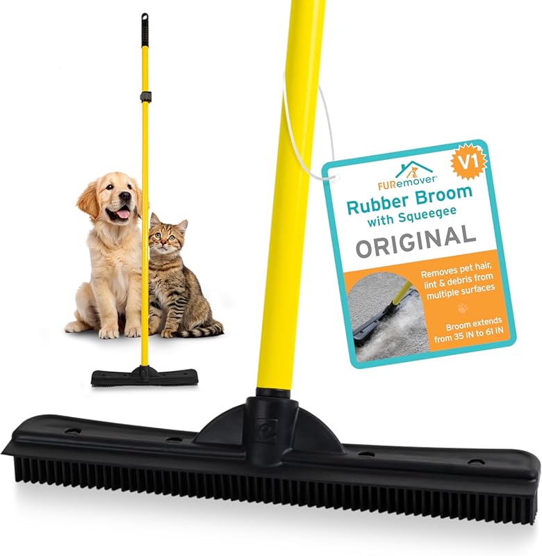 FURemover Original Plus Rubber Broom with Squeegee and Telescopic Hand