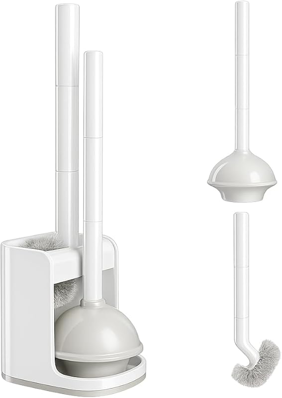 Toilet Plunger and Bowl Brush Combo for Bathroom Cleaning, White, 1 Se
