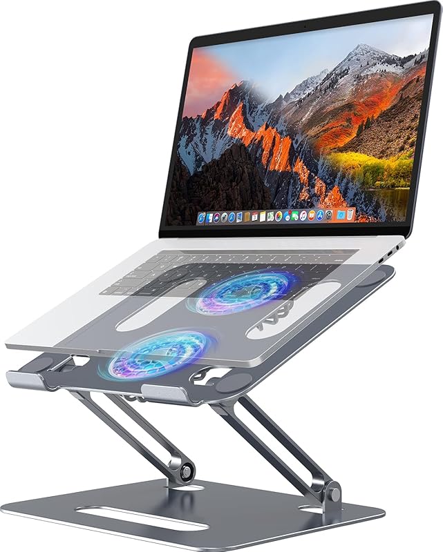 Adjustable Laptop Cooling Stand with RGB Lighting & 2 Quiet Fans for 1